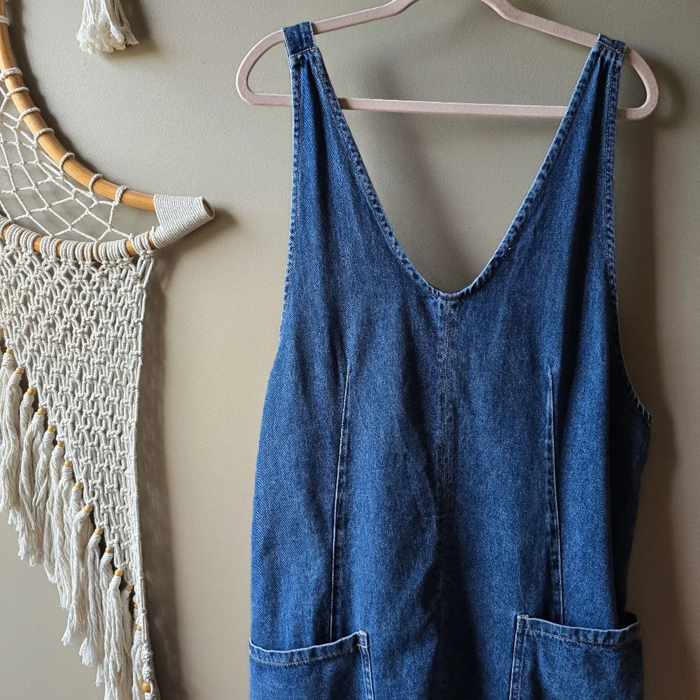 Free People Blue Denim V-Neck Utility Jumpsuit